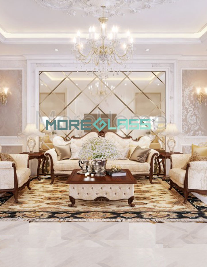  Gương dán tường phòng khách biệt thự cao cấp Tên Lửa