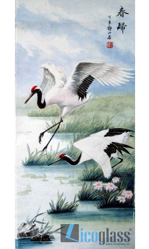 TRANH KÍNH CHIM HẠC KHỔ ĐỨNG 
