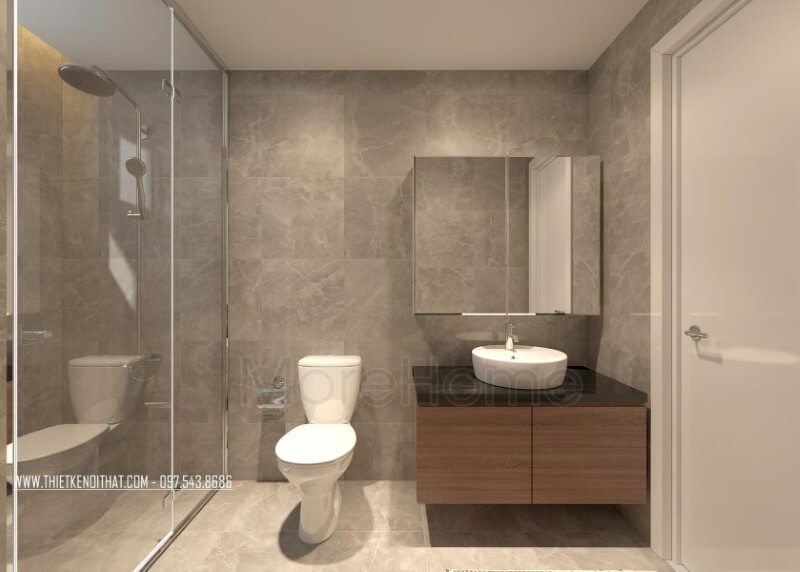 Vách kính cường lực cũng được kiến trúc sư lựa chọn vừa đảm bảo tính công năng lại tăng độ mở cho căn phòng tắm nhỏ Vách kính cường lực - phòng tắm kính