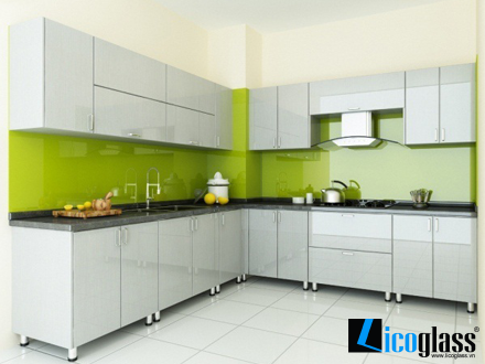 Kính ốp bếp màu xanh non