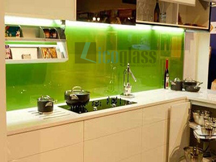 kính ốp bếp màu xanh non
